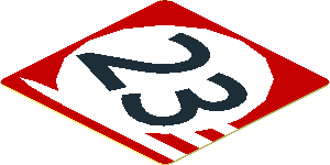 Sticker  1.8 x  1.8 with White Stripes and Black "23" in White Circle on Red Background