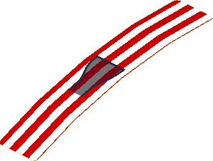 Sticker  0.8 x  4.0 with White Stripes and Black Air Vent on Red Background (Formed) (Needs work)