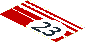 Sticker  2.0 x  3.8 with White Stripes and Black "23" in White Circle on Red Background Right