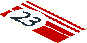 Sticker  2.0 x  3.8 with White Stripes and Black "23" in White Circle on Red Background Left