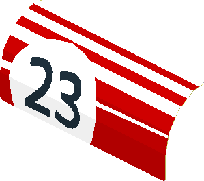 Sticker  2.0 x  3.8 with White Stripes and Black "23" in White Circle on Red Background Left (Formed)