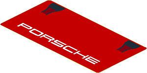 Sticker  1.9 x  3.8 with Black Air Vents and White "PORSCHE" on Red Background (Needs Work)
