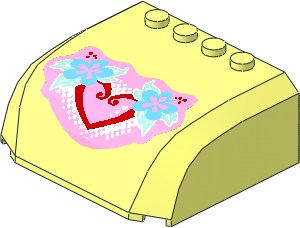 Slope Brick 45  5 x  6 x  2 Double Curved with Heart and Flowers Sticker