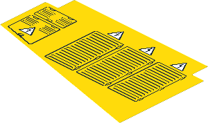 Sticker  4.3 x  6.8 with Air Outlet Grilles, Hatches and Electricity Danger Signs Sloped Right