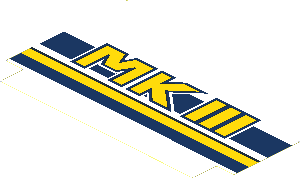 Sticker  4.3 x  6.8 Trapezium with Yellow "MKIII", Dark Blue and Yellow Stripes Sloped Right