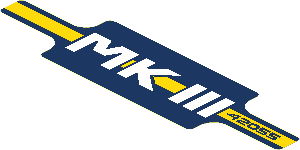 Sticker  2.7 x 10.7 with White "MK III", Black "42055" over Yellow Stripe on Dark Blue Background