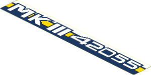 Sticker  0.7 x  5.7 with White "MKIII 42055" on Dark Blue and Yellow Stripe