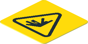 Sticker  0.7 x  0.7 with Black Crushing Hazard Danger Sign on Yellow Background
