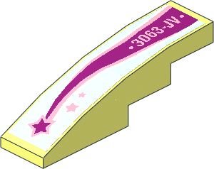 Slope Brick Curved  4 x  1 with "3063-JV" and Magenta Shooting Star Left Sticker