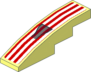 Slope Brick Curved  4 x  1 with White Stripes and Black Air Vent on Red Background Sticker