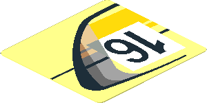 Sticker  1.9 x  1.8 with Door Outline with Black 16 in White Frame with Yellow Stripes on Transparent Background Right