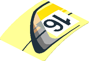 Sticker  1.9 x  1.8 with Door Outline with Black 16 in White Frame with Yellow Stripes on Transparent Background Right (Formed)