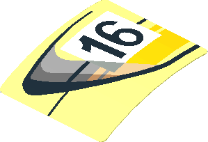 Sticker  1.9 x  1.8 with Door Outline with Black 16 in White Frame with Yellow Stripes on Transparent Background Left (Formed)