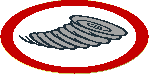 Sticker  1.7 x  1.7 Round with Tornado and Red Border