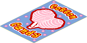 Sticker  2.7 x  1.7 with Yellow "Cotton Candy" and Pink Cotton Candies on Medium Blue Background