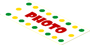 Sticker  1.7 x  3.7 with Yellow and Green Dots and Red "PHOTO" on White Background