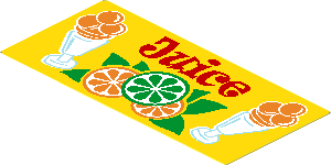 Sticker  1.7 x  3.7 with Red "Juice", Ice Creams and Fruit on Yellow Background