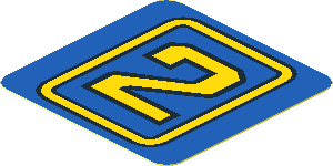 Sticker  1.8 x  1.8 with Yellow "2" on Blue Panel on Blue Background