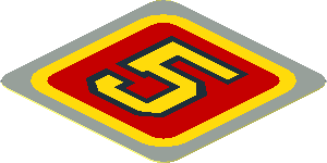 Sticker  1.8 x  1.8 with Yellow "5" on Red Panel on Yellow Background