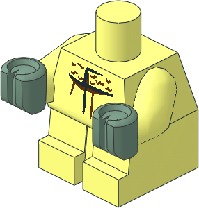 Minifig Baby Body with Black Lines, Reddish Brown Fur Collar and Sand Green Hands Pattern