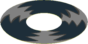 Sticker  2.8 x  2.8 Round with Three Black Reflections with Metallic Dark Grey Outline on Metallic Silver Background