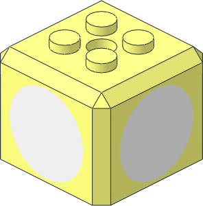 Plate  2 x  2 with Truncated Cube Extension with White Circle on 4 Sides Pattern