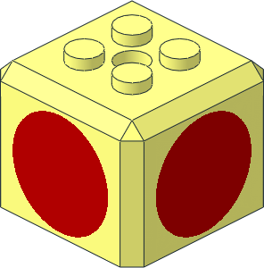 Plate  2 x  2 with Truncated Cube Extension with Red Circle on 4 Sides Pattern