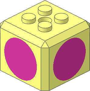 Plate  2 x  2 with Truncated Cube Extension with Dark Pink Circle on 4 Sides Pattern