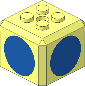 Plate  2 x  2 with Truncated Cube Extension with Blue Circle on 4 Sides Pattern