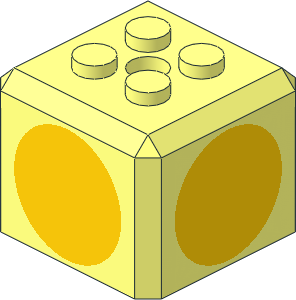 Plate  2 x  2 with Truncated Cube Extension with Yellow Circle on 4 Sides Pattern