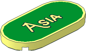 Tile  2 x  4 with Rounded Ends with "Asia" on Green Background Pattern