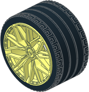 Wheel Rim 42 x 62 with 20 Spokes and  3 Pins with Tyre 44/ 22 x 62 ZR