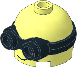 Minifig Head Minion  2 x  2 x  1.333 with Black Goggles and Black Smile Pattern