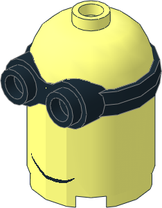 Minifig Head Minion  2 x  2 x  2.333 with Black Goggles and Slanted Smile Pattern