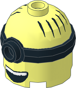 Minifig Head Minion  2 x  2 x  1.667 with Black Mono-Goggles and Black Hair and Open Smile with White Teeth and Pattern