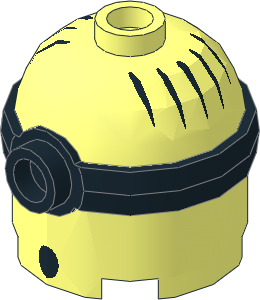 Minifig Head Minion  2 x  2 x  1.667 with Black Mono-Goggles and Black Hair and Round Open Mouth Pattern