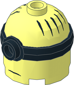 Minifig Head Minion  2 x  2 x  1.667 with Black Mono-Goggles and Black Hair and Frown Pattern