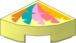 Tile  1 x  1 Corner Round with Orange, Dark Turquoise, Bright Pink, Coral, and Bright Light Orange Feathers Pattern