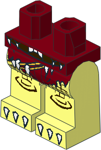 Minifig Hips and Legs with Dark Red Loincloth, Belt with White Spikes and White Claws Pattern