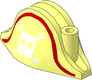 Minifig Hat Bicorne with Large Square Skull with Crossbones Behind and Red Line Pattern