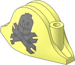 Minifig Hat Bicorne with Corrugated Metallic Silver Minifigure Skull and Crossed Spanners on Dark Bluish Grey Background Pattern