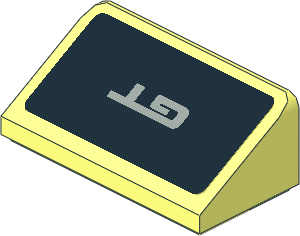 Slope Brick 31  1 x  2 x  0.667 with Grey "GT" Text on Black Background Sticker