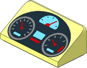 Slope Brick 31  1 x  2 x  0.667 with Black Oval Dashboard with Silver, Medium Azure and Red Gauges Pattern