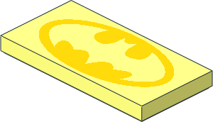 Tile  2 x  4 with Yellow Batman Logo Oval Pattern