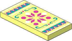 Tile  2 x  4 with Dark Turquoise Filigrees, Magenta and White Quads Carpet Pattern