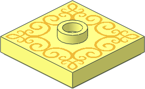 Plate  2 x  2 with Groove with  1 Centre Stud with Gold Lace Pattern