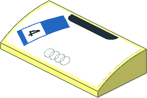 Slope Brick Curved  2 x  4 with Underside Studs with Grey Audi Logo and Black 4 on Blue and White Frame on White Background Sticker