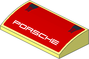 Slope Brick Curved  2 x  4 with Black Air Vents and White "PORSCHE" Text on Red Background Sticker
