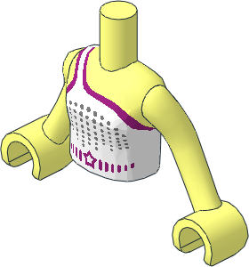 Figure Friends Girl Torso with Arms with White Sleeveless One Strap Top with Metallic Silver Dots and Magenta Star Pattern