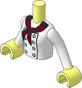 Figure Friends Girl Torso with Arms with White Jacket with Buttons and Dark Red Scarf Pattern